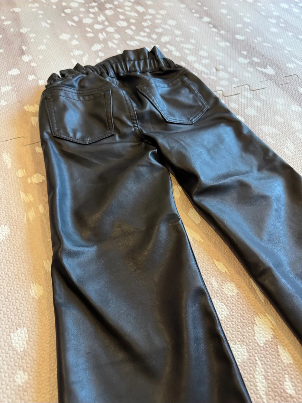 Baby Gap Girls Black Vegan Leather Stride Pants Wide Leg Paperbag Waist Size 4